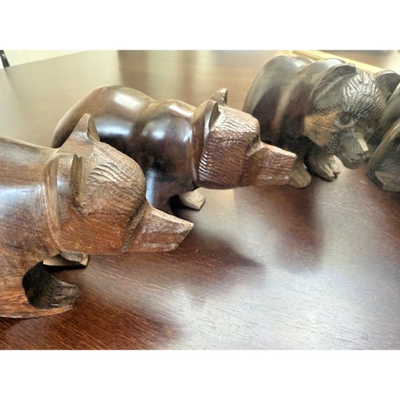 Vintage MCM Hand Carved Mexico Ironwood BROWN BEAR Grizzly Figurines family of 4 - Picture 5 of 13